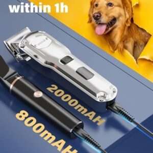 oneisall Dog Clippers Low Noise, 2-Speed Quiet Dog Grooming Kit Rechargeable Cordless Pet Hair Clipper Trimmer Shaver for Small and Large Dogs Cats Animals (Gold)