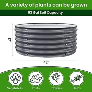 Round Raised Garden Beds, 42”x42”x17”Outdoor Galvanized Garden Planter Box for Vegetable Fruits Flower Herb (Deep Grey)