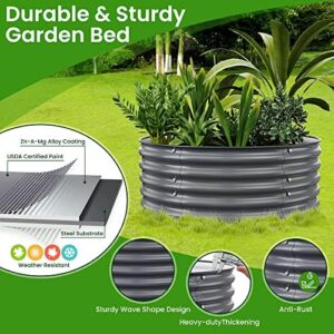 Round Raised Garden Beds, 42”x42”x17”Outdoor Galvanized Garden Planter Box for Vegetable Fruits Flower Herb (Deep Grey)