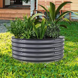 Round Raised Garden Beds, 42”x42”x17”Outdoor Galvanized Garden Planter Box for Vegetable Fruits Flower Herb (Deep Grey)